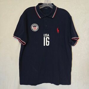 Polo Ralph Lauren USA 16 Navy Blue Olympic Polo Shirt Mens XL Custom Fit